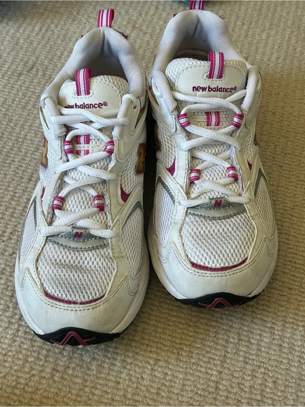 New Balance Kids White Sneakers with Pink Accents